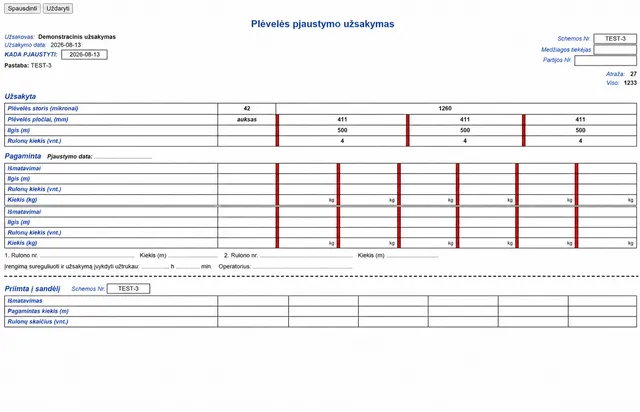 Demonstracinė trijų juostų pjaustymo schema