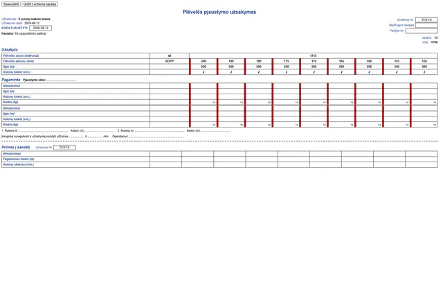 Demonstracinė devynių juostų pjaustymo schema